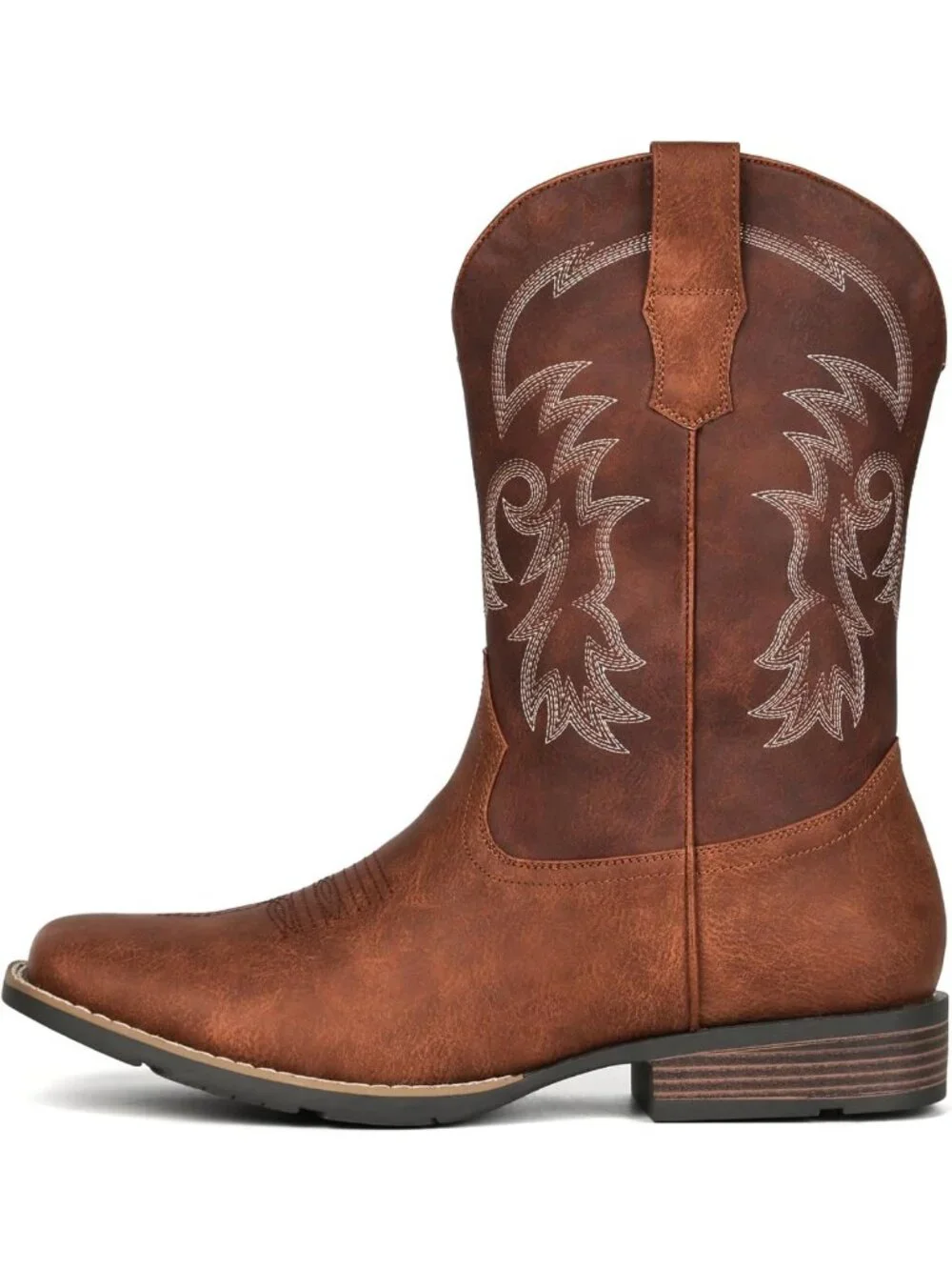 Stylish Square Toe Cowboy Boots for Men, Classic Embroidery, Slip-Resistant